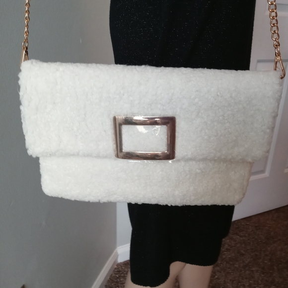 Handbags - White Faux Fur Clutch